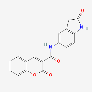 molecular formula C18H12N2O4 B2653463 2-oxo-N-(2-oxoindolin-5-yl)-2H-chromene-3-carboxamide CAS No. 921774-77-8