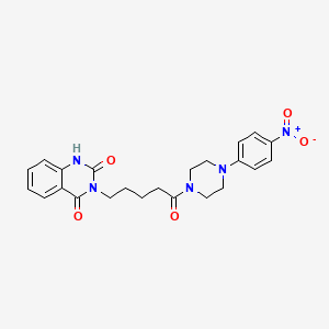 molecular formula C23H25N5O5 B2653464 3-(5-(4-(4-nitrophenyl)piperazin-1-yl)-5-oxopentyl)quinazoline-2,4(1H,3H)-dione CAS No. 896356-07-3