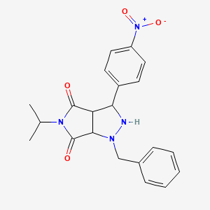 molecular formula C21H22N4O4 B2653480 1-苄基-3-(4-硝基苯基)-5-(丙-2-基)四氢吡咯并[3,4-c]吡唑-4,6(1H,5H)-二酮 CAS No. 1005040-07-2