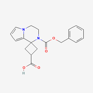 molecular formula C19H20N2O4 B2653489 2-Phenylmethoxycarbonylspiro[3,4-dihydropyrrolo[1,2-a]pyrazine-1,3'-cyclobutane]-1'-carboxylic acid CAS No. 2287340-57-0