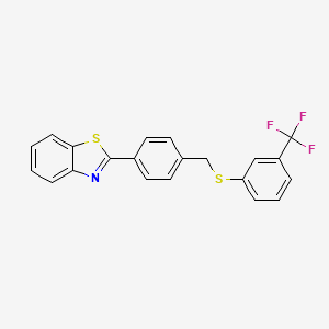 molecular formula C21H14F3NS2 B2653491 2-[4-({[3-(Trifluoromethyl)phenyl]sulfanyl}methyl)phenyl]-1,3-benzothiazole CAS No. 400087-79-8