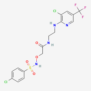 molecular formula C16H15Cl2F3N4O4S B2653497 2-({[(4-chlorophenyl)sulfonyl]amino}oxy)-N-(2-{[3-chloro-5-(trifluoromethyl)-2-pyridinyl]amino}ethyl)acetamide CAS No. 306977-19-5