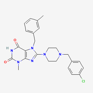 molecular formula C25H27ClN6O2 B2653498 8-{4-[(4-chlorophenyl)methyl]piperazin-1-yl}-3-methyl-7-[(3-methylphenyl)methyl]-2,3,6,7-tetrahydro-1H-purine-2,6-dione CAS No. 886908-04-9