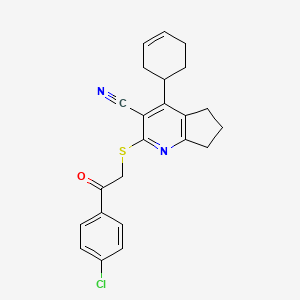 molecular formula C23H21ClN2OS B2653513 2-((2-(4-氯苯基)-2-氧代乙基)硫)-4-(环己-3-烯-1-基)-6,7-二氢-5H-环戊[b]吡啶-3-碳腈 CAS No. 337501-13-0