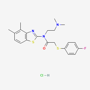 molecular formula C21H25ClFN3OS2 B2653529 N-(2-(二甲氨基)乙基)-N-(4,5-二甲基苯并[d]噻唑-2-基)-2-((4-氟苯基)硫代)乙酰胺盐酸盐 CAS No. 1215704-27-0