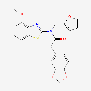 molecular formula C23H20N2O5S B2653574 2-(benzo[d][1,3]dioxol-5-yl)-N-(furan-2-ylmethyl)-N-(4-methoxy-7-methylbenzo[d]thiazol-2-yl)acetamide CAS No. 922117-77-9