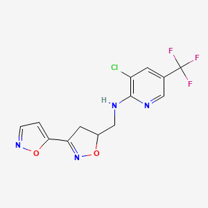 molecular formula C13H10ClF3N4O2 B2653577 3-chloro-N-{[3-(5-isoxazolyl)-4,5-dihydro-5-isoxazolyl]methyl}-5-(trifluoromethyl)-2-pyridinamine CAS No. 339098-60-1