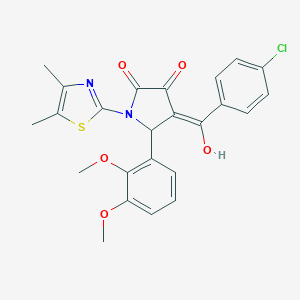 molecular formula C24H21ClN2O5S B265358 4-(4-chlorobenzoyl)-5-(2,3-dimethoxyphenyl)-1-(4,5-dimethyl-1,3-thiazol-2-yl)-3-hydroxy-1,5-dihydro-2H-pyrrol-2-one 