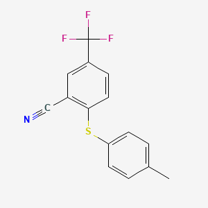 molecular formula C15H10F3NS B2653582 2-[(4-Methylphenyl)sulfanyl]-5-(trifluoromethyl)benzenecarbonitrile CAS No. 477867-12-2