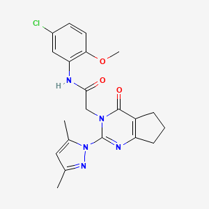 molecular formula C21H22ClN5O3 B2653587 N-(5-chloro-2-methoxyphenyl)-2-(2-(3,5-dimethyl-1H-pyrazol-1-yl)-4-oxo-4,5,6,7-tetrahydro-3H-cyclopenta[d]pyrimidin-3-yl)acetamide CAS No. 1006861-13-7