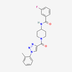 molecular formula C22H22FN5O2 B2653588 3-fluoro-N-(1-(1-(o-tolyl)-1H-1,2,3-triazole-4-carbonyl)piperidin-4-yl)benzamide CAS No. 1251688-67-1