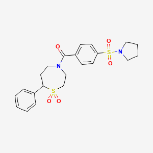 molecular formula C22H26N2O5S2 B2653605 （1,1-二氧化-7-苯基-1,4-噻氮杂环-4-基）（4-（吡咯烷-1-基磺酰基）苯基）甲酮 CAS No. 2319893-18-8