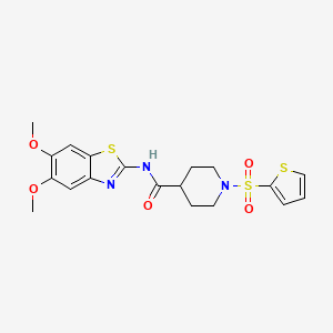 molecular formula C19H21N3O5S3 B2653624 N-(5,6-二甲氧基苯并[d]噻唑-2-基)-1-(噻吩-2-磺酰基)哌啶-4-甲酰胺 CAS No. 941941-73-7
