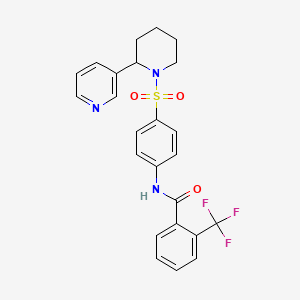 molecular formula C24H22F3N3O3S B2653625 N-(4-((2-(pyridin-3-yl)piperidin-1-yl)sulfonyl)phenyl)-2-(trifluoromethyl)benzamide CAS No. 393834-92-9