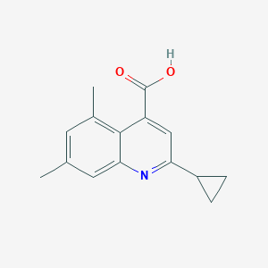 molecular formula C15H15NO2 B2653639 2-Cyclopropyl-5,7-dimethylquinoline-4-carboxylic acid CAS No. 897558-28-0