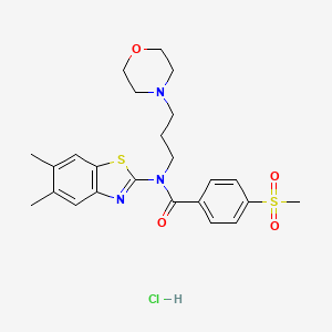 molecular formula C24H30ClN3O4S2 B2653641 N-(5,6-二甲基苯并[d]噻唑-2-基)-4-(甲基磺酰基)-N-(3-吗啉丙基)苯甲酰胺盐酸盐 CAS No. 1219152-79-0