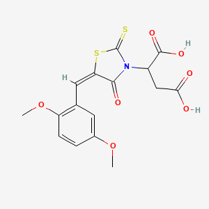 molecular formula C16H15NO7S2 B2653644 (E)-2-(5-(2,5-dimethoxybenzylidene)-4-oxo-2-thioxothiazolidin-3-yl)succinic acid CAS No. 847270-26-2