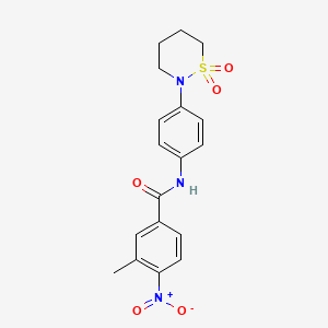 molecular formula C18H19N3O5S B2653650 N-[4-(1,1-dioxothiazinan-2-yl)phenyl]-3-methyl-4-nitrobenzamide CAS No. 941983-84-2