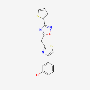 molecular formula C17H13N3O2S2 B2653669 5-((4-(3-Methoxyphenyl)thiazol-2-yl)methyl)-3-(thiophen-2-yl)-1,2,4-oxadiazole CAS No. 1251679-88-5