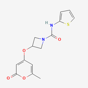 molecular formula C14H14N2O4S B2653677 3-((6-甲基-2-氧代-2H-吡喃-4-基)氧基)-N-(噻吩-2-基)氮杂环丁-1-甲酰胺 CAS No. 2201948-25-4
