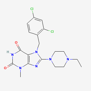 molecular formula C19H22Cl2N6O2 B2653686 7-(2,4-dichlorobenzyl)-8-(4-ethylpiperazin-1-yl)-3-methyl-1H-purine-2,6(3H,7H)-dione CAS No. 878431-86-8