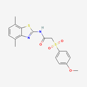 molecular formula C18H18N2O4S2 B2653694 N-(4,7-二甲基苯并[d]噻唑-2-基)-2-((4-甲氧基苯基)磺酰基)乙酰胺 CAS No. 941988-77-8
