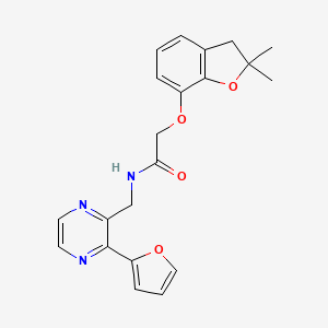 molecular formula C21H21N3O4 B2653701 2-((2,2-dimethyl-2,3-dihydrobenzofuran-7-yl)oxy)-N-((3-(furan-2-yl)pyrazin-2-yl)methyl)acetamide CAS No. 2034427-82-0