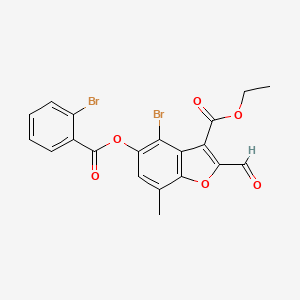molecular formula C20H14Br2O6 B2653705 Ethyl 4-bromo-5-(2-bromobenzoyl)oxy-2-formyl-7-methyl-1-benzofuran-3-carboxylate CAS No. 324538-79-6
