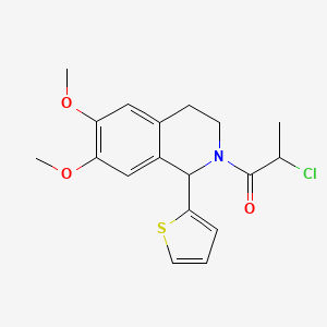 molecular formula C18H20ClNO3S B2653714 2-Chloro-1-(6,7-dimethoxy-1-thiophen-2-yl-3,4-dihydro-1H-isoquinolin-2-yl)propan-1-one CAS No. 2411266-11-8