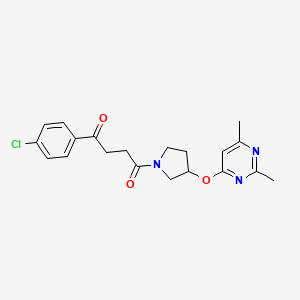 molecular formula C20H22ClN3O3 B2653717 1-(4-氯苯基)-4-{3-[(2,6-二甲基嘧啶-4-基)氧代]吡咯烷-1-基}丁烷-1,4-二酮 CAS No. 2097895-39-9