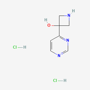 molecular formula C7H11Cl2N3O B2653722 3-Pyrimidin-4-ylazetidin-3-ol;dihydrochloride CAS No. 2470435-20-0