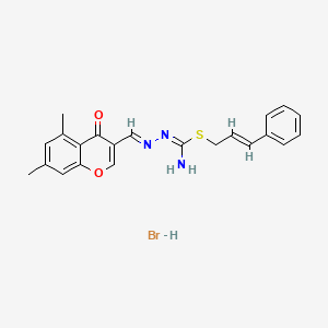 molecular formula C22H22BrN3O2S B2653732 5,7-dimethyl-3-[(1E)-{[({[(2E)-3-phenylprop-2-en-1-yl]sulfanyl}methanimidoyl)amino]imino}methyl]-4H-chromen-4-one hydrobromide CAS No. 1274948-41-2