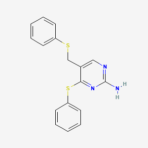 molecular formula C17H15N3S2 B2653740 4-(苯硫基)-5-[(苯硫基)甲基]-2-嘧啶胺 CAS No. 338975-32-9