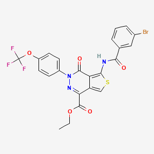 molecular formula C23H15BrF3N3O5S B2653744 5-(3-溴苯甲酰胺)-4-氧代-3-(4-(三氟甲氧基)苯基)-3,4-二氢噻吩并[3,4-d]嘧啶-1-羧酸乙酯 CAS No. 890885-21-9
