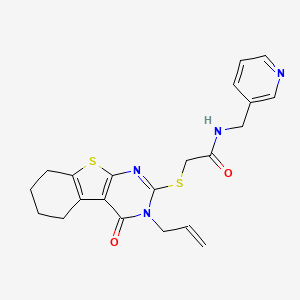 molecular formula C21H22N4O2S2 B2653746 2-[(4-oxo-3-prop-2-enyl-5,6,7,8-tetrahydro-[1]benzothiolo[2,3-d]pyrimidin-2-yl)sulfanyl]-N-(pyridin-3-ylmethyl)acetamide CAS No. 325693-22-9