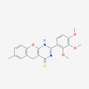 molecular formula C21H20N2O4S B2653752 7-Methyl-2-(2,3,4-trimethoxyphenyl)-1,5-dihydrochromeno[2,3-d]pyrimidine-4-thione CAS No. 866808-01-7
