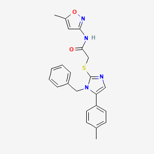 molecular formula C23H22N4O2S B2653760 2-((1-benzyl-5-(p-tolyl)-1H-imidazol-2-yl)thio)-N-(5-methylisoxazol-3-yl)acetamide CAS No. 1207008-99-8