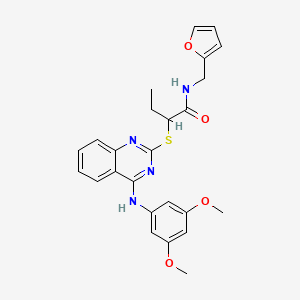 molecular formula C25H26N4O4S B2653765 2-[4-(3,5-二甲氧基苯胺基)喹唑啉-2-基]硫代基-N-(呋喃-2-基甲基)丁酰胺 CAS No. 688356-39-0