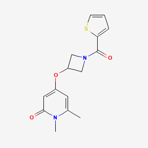 molecular formula C15H16N2O3S B2653778 1,6-二甲基-4-((1-(噻吩-2-羰基)氮杂环丁-3-基)氧基)吡啶-2(1H)-酮 CAS No. 2034272-59-6