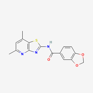 molecular formula C16H13N3O3S B2653794 N-(5,7-二甲基噻唑并[4,5-b]吡啶-2-基)苯并[d][1,3]二氧杂环-5-甲酰胺 CAS No. 1021078-72-7