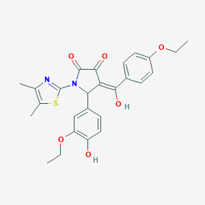 molecular formula C26H26N2O6S B265382 1-(4,5-dimethyl-1,3-thiazol-2-yl)-4-(4-ethoxybenzoyl)-5-(3-ethoxy-4-hydroxyphenyl)-3-hydroxy-1,5-dihydro-2H-pyrrol-2-one 