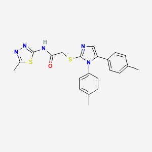 molecular formula C22H21N5OS2 B2653821 2-((1,5-di-p-tolyl-1H-imidazol-2-yl)thio)-N-(5-methyl-1,3,4-thiadiazol-2-yl)acetamide CAS No. 1207041-73-3