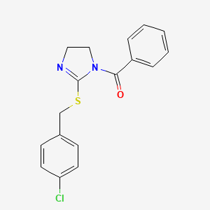 molecular formula C17H15ClN2OS B2653835 [2-[(4-Chlorophenyl)methylsulfanyl]-4,5-dihydroimidazol-1-yl]-phenylmethanone CAS No. 851801-51-9