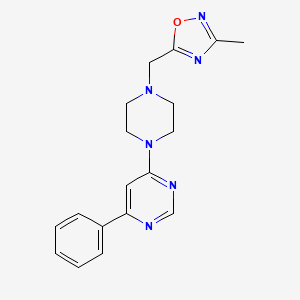 molecular formula C18H20N6O B2653838 3-Methyl-5-[[4-(6-phenylpyrimidin-4-yl)piperazin-1-yl]methyl]-1,2,4-oxadiazole CAS No. 2380168-26-1