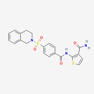 molecular formula C21H19N3O4S2 B2653840 2-(4-((3,4-二氢异喹啉-2(1H)-基)磺酰基)苯甲酰胺)噻吩-3-甲酰胺 CAS No. 782460-95-1