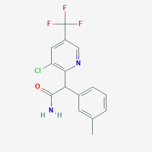 molecular formula C15H12ClF3N2O B2653841 2-[3-Chloro-5-(trifluoromethyl)pyridin-2-yl]-2-(3-methylphenyl)acetamide CAS No. 302842-66-6