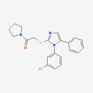 molecular formula C21H20ClN3OS B2653847 2-((1-(3-chlorophenyl)-5-phenyl-1H-imidazol-2-yl)thio)-1-(pyrrolidin-1-yl)ethanone CAS No. 1207036-02-9