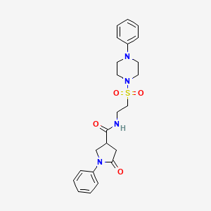 molecular formula C23H28N4O4S B2653848 5-oxo-1-phenyl-N-(2-((4-phenylpiperazin-1-yl)sulfonyl)ethyl)pyrrolidine-3-carboxamide CAS No. 904831-50-1