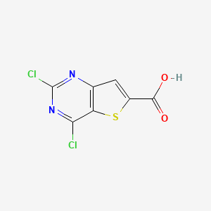 molecular formula C7H2Cl2N2O2S B2653849 2,4-Dichlorothieno[3,2-d]pyrimidine-6-carboxylic acid CAS No. 1446407-44-8