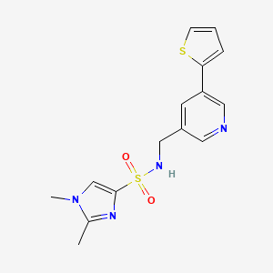 molecular formula C15H16N4O2S2 B2653859 1,2-dimethyl-N-((5-(thiophen-2-yl)pyridin-3-yl)methyl)-1H-imidazole-4-sulfonamide CAS No. 2034599-28-3